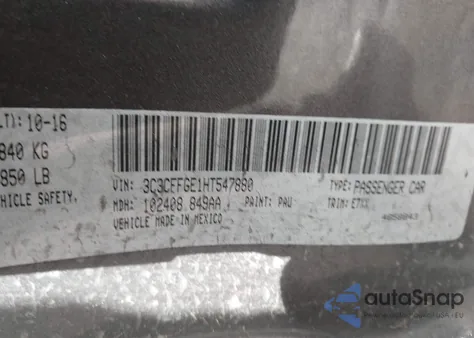 2017 Fiat 500E Battery Electric from USA, damaged, VIN 3C3CFFGE1HT547880